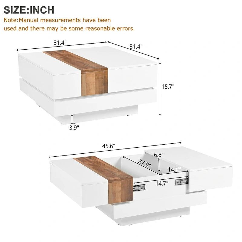 Square Coffee Table with Sliding Tabletop and Hidden Storage