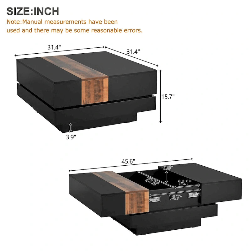 Square Coffee Table with Sliding Tabletop and Hidden Storage
