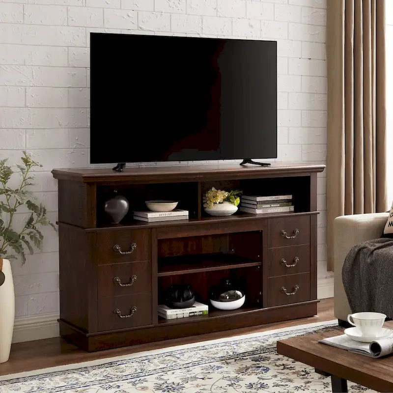 Traditional 60" TV Stand with Open and Closed Storage for TVs Up to 65"