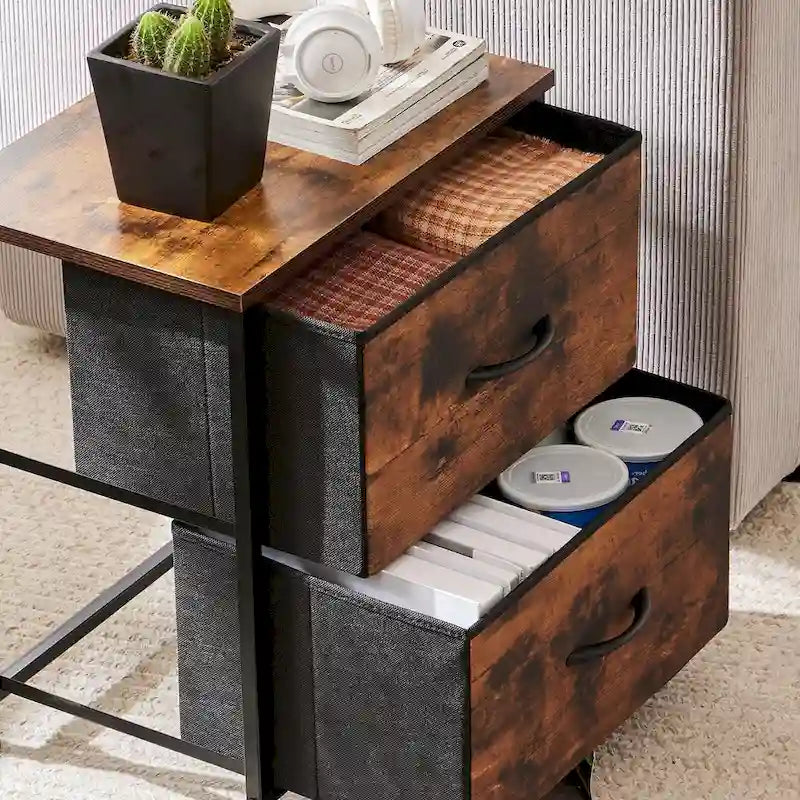 Modern Storage Cabinet with Fabric Drawers, Metal Frame, and Adjustable Feet