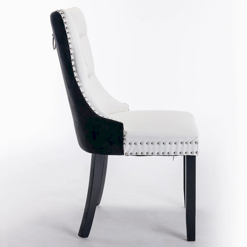 High Back Dining Chairs Set of 2, Upholstered PU Leather Kitchen Chairs Side Chair with Rear Handle Wood Legs