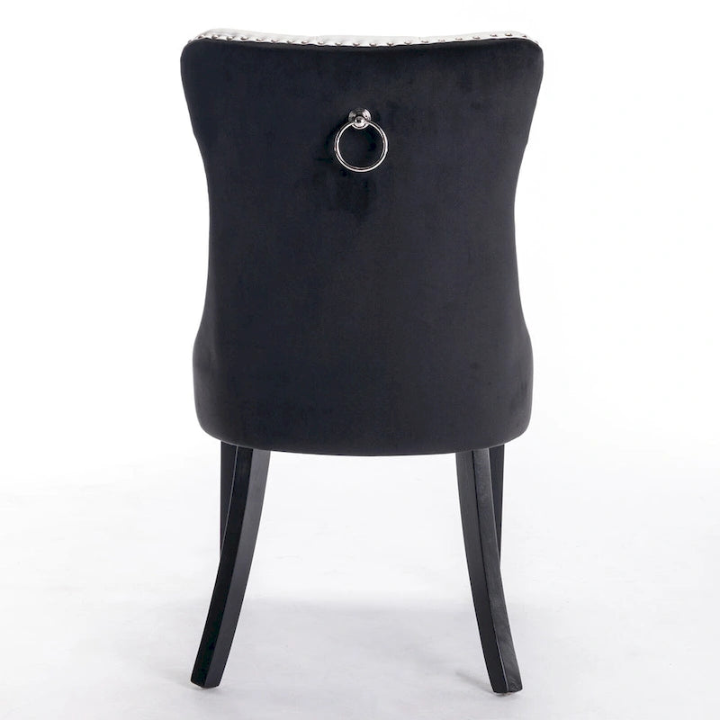 High Back Dining Chairs Set of 2, Upholstered PU Leather Kitchen Chairs Side Chair with Rear Handle Wood Legs
