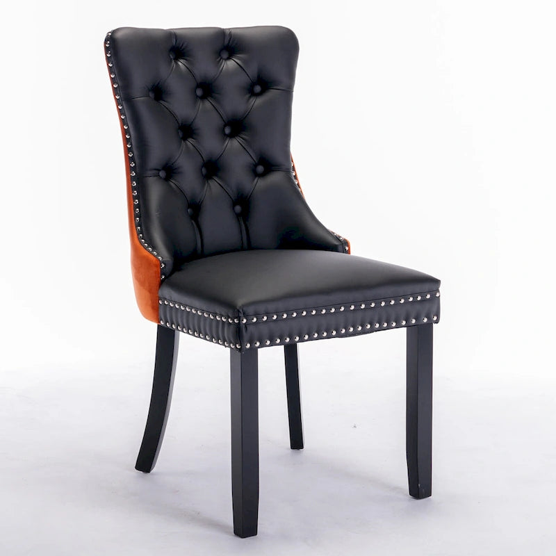 High Back Dining Chairs Set of 2, Upholstered PU Leather Kitchen Chairs Side Chair with Rear Handle Wood Legs