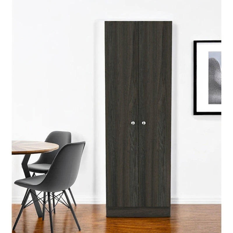 71" Dark Brown Wood Pantry Storage Cabinet - 23.6"W x 70.8"H x 11.8"D