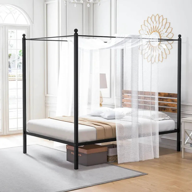 Twin/Full/Queen 4-Post Canopy Bed Frame, Rustproof Metal, 1000 lb Capacity