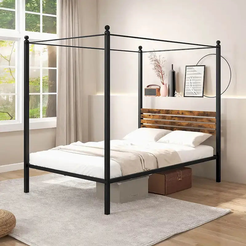 Twin/Full/Queen 4-Post Canopy Bed Frame, Rustproof Metal, 1000 lb Capacity