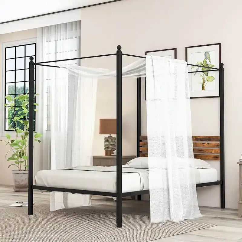 Twin/Full/Queen 4-Post Canopy Bed Frame, Rustproof Metal, 1000 lb Capacity