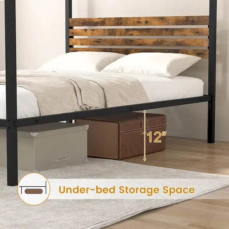 Twin/Full/Queen 4-Post Canopy Bed Frame, Rustproof Metal, 1000 lb Capacity