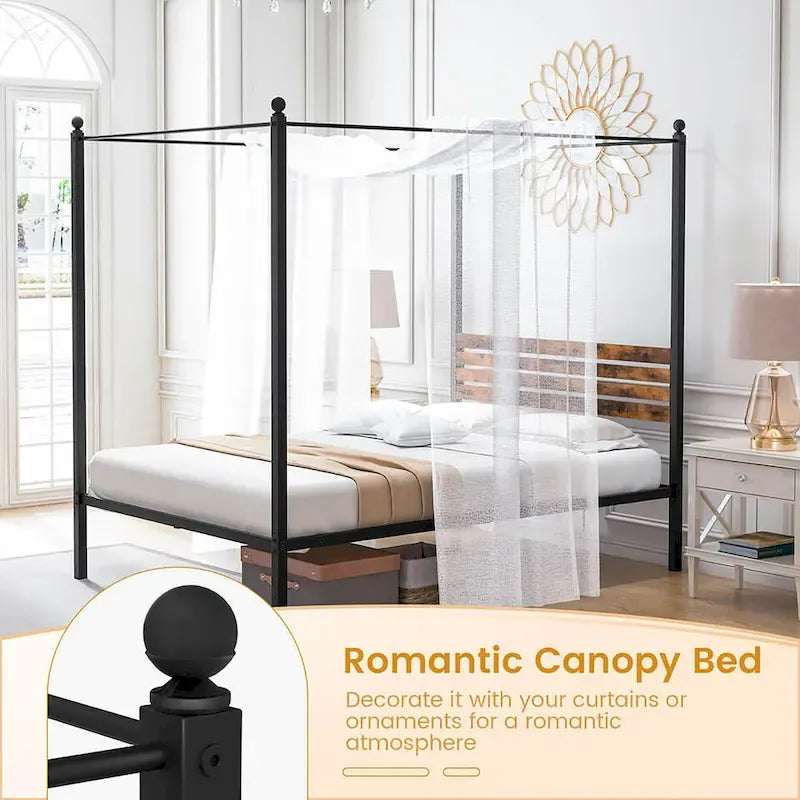Twin/Full/Queen 4-Post Canopy Bed Frame, Rustproof Metal, 1000 lb Capacity