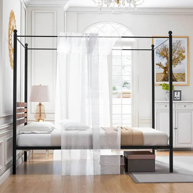 Twin/Full/Queen 4-Post Canopy Bed Frame, Rustproof Metal, 1000 lb Capacity
