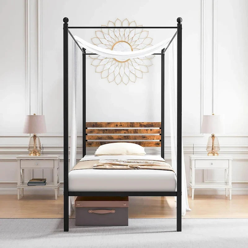 Twin/Full/Queen 4-Post Canopy Bed Frame, Rustproof Metal, 1000 lb Capacity