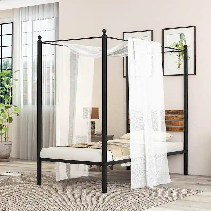 Twin/Full/Queen 4-Post Canopy Bed Frame, Rustproof Metal, 1000 lb Capacity