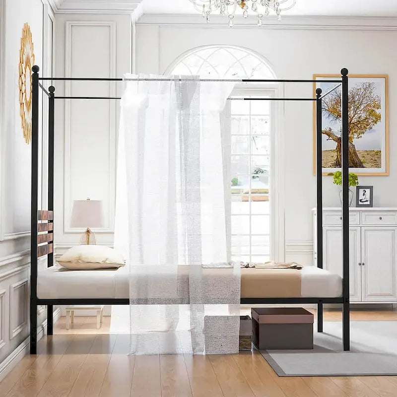 Twin/Full/Queen 4-Post Canopy Bed Frame, Rustproof Metal, 1000 lb Capacity