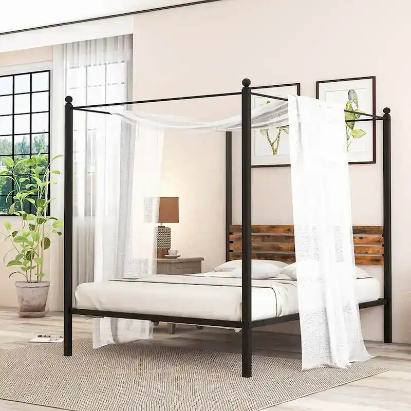 Twin/Full/Queen 4-Post Canopy Bed Frame, Rustproof Metal, 1000 lb Capacity