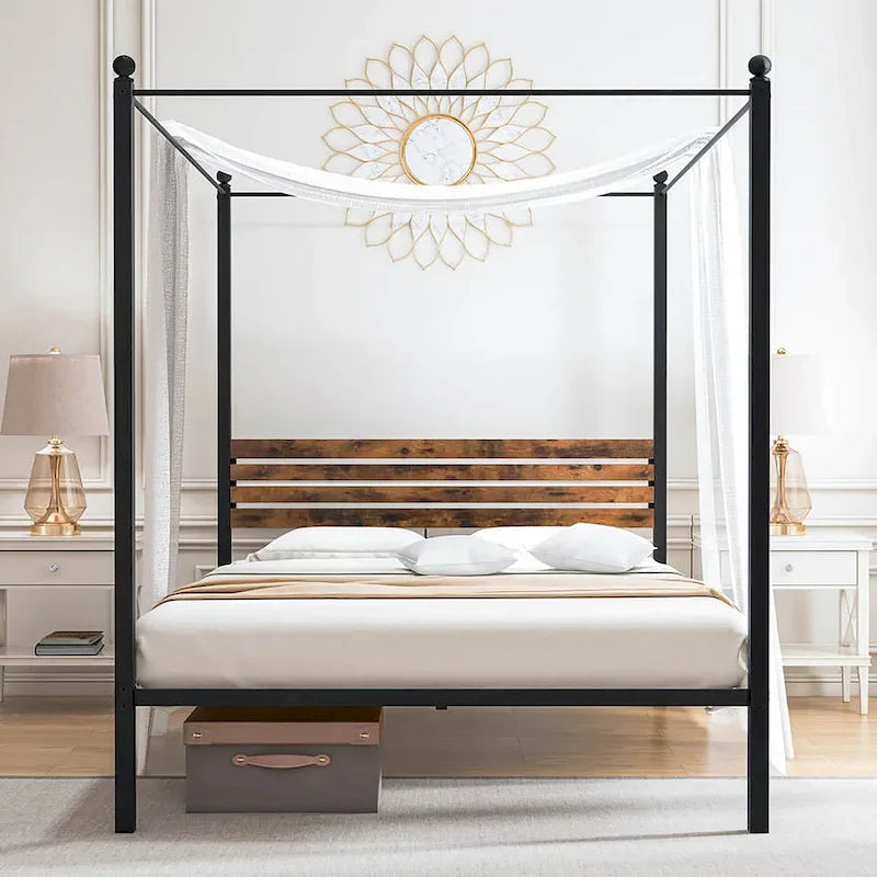 Twin/Full/Queen 4-Post Canopy Bed Frame, Rustproof Metal, 1000 lb Capacity