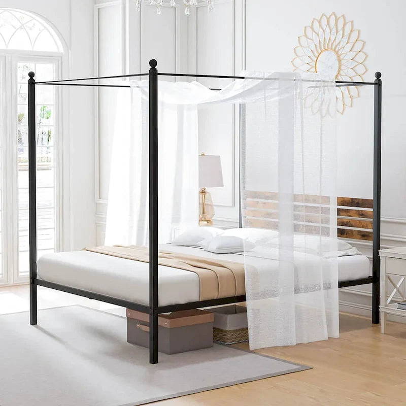 Twin/Full/Queen 4-Post Canopy Bed Frame, Rustproof Metal, 1000 lb Capacity