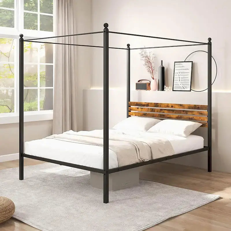 Twin/Full/Queen 4-Post Canopy Bed Frame, Rustproof Metal, 1000 lb Capacity