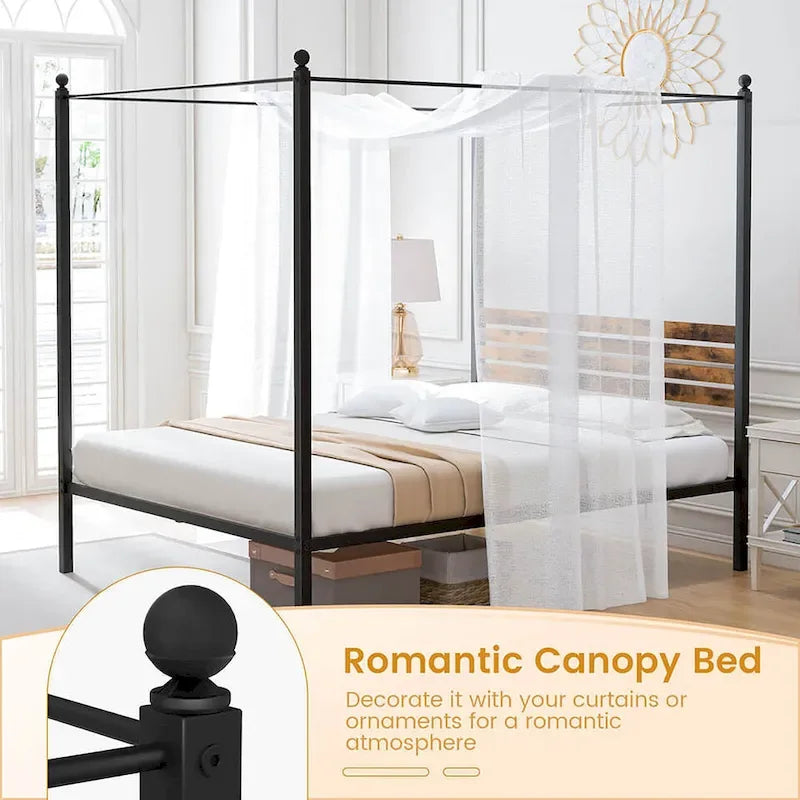 Twin/Full/Queen 4-Post Canopy Bed Frame, Rustproof Metal, 1000 lb Capacity