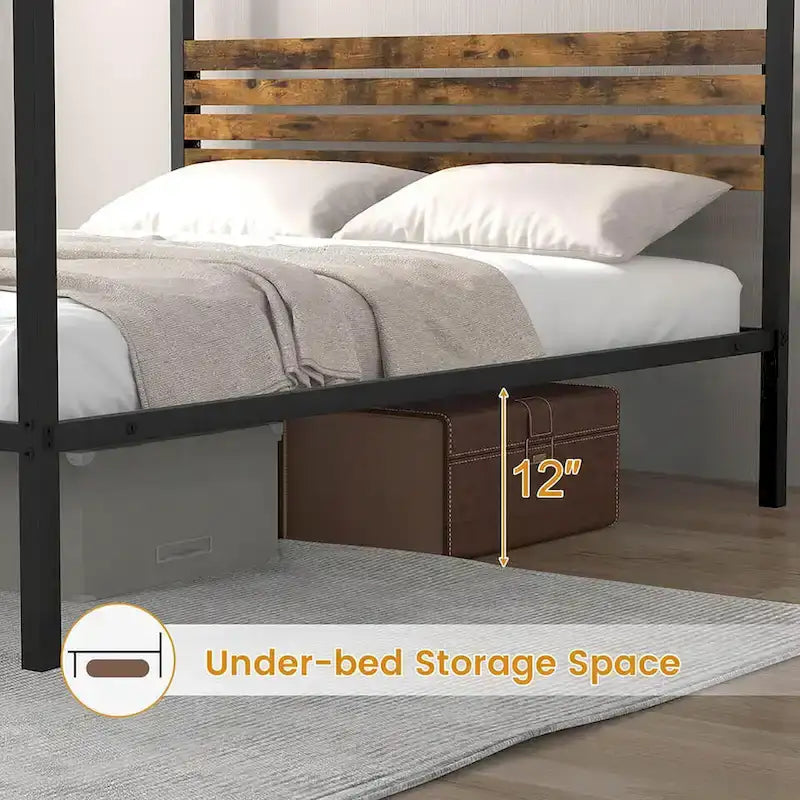 Twin/Full/Queen 4-Post Canopy Bed Frame, Rustproof Metal, 1000 lb Capacity
