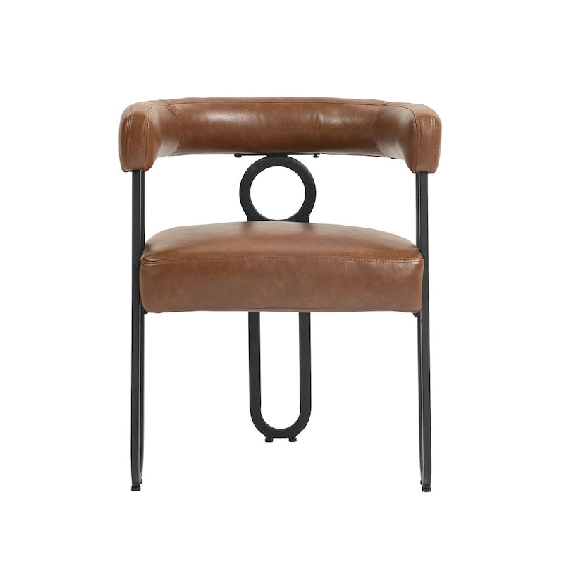 Contemporary PU Dining Chair set of 2, Barrel Chair with Matte Black Metal Legs and Round Thickened Cushion