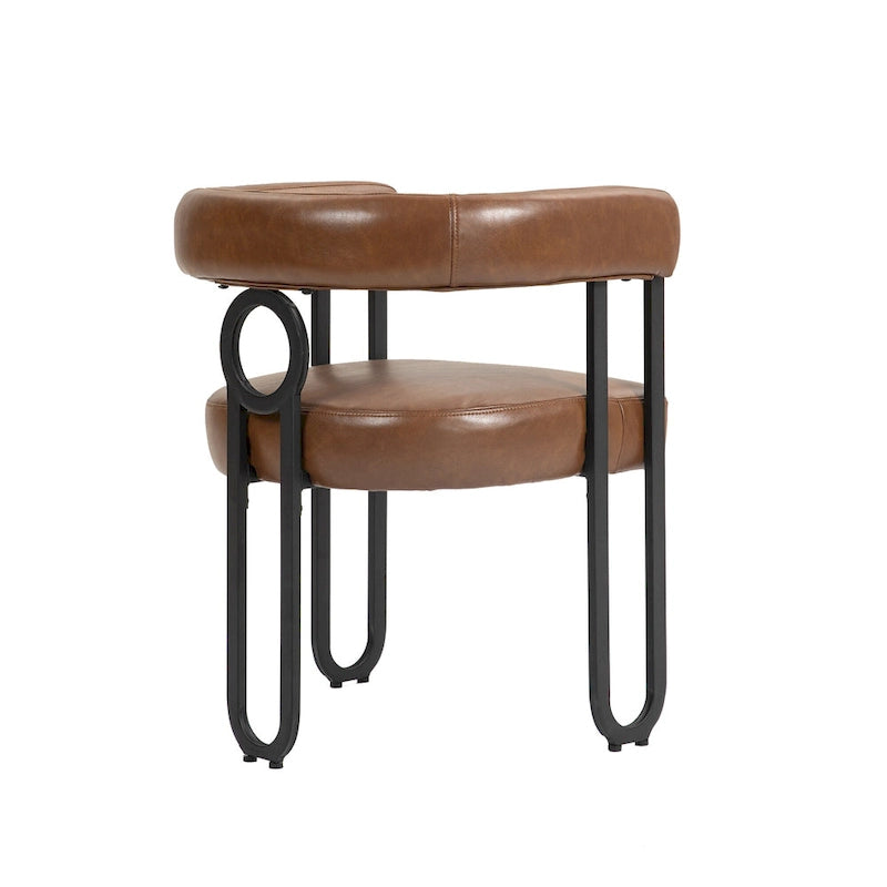 Contemporary PU Dining Chair set of 2, Barrel Chair with Matte Black Metal Legs and Round Thickened Cushion