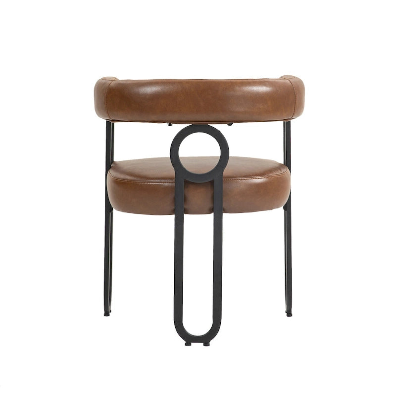 Contemporary PU Dining Chair set of 2, Barrel Chair with Matte Black Metal Legs and Round Thickened Cushion