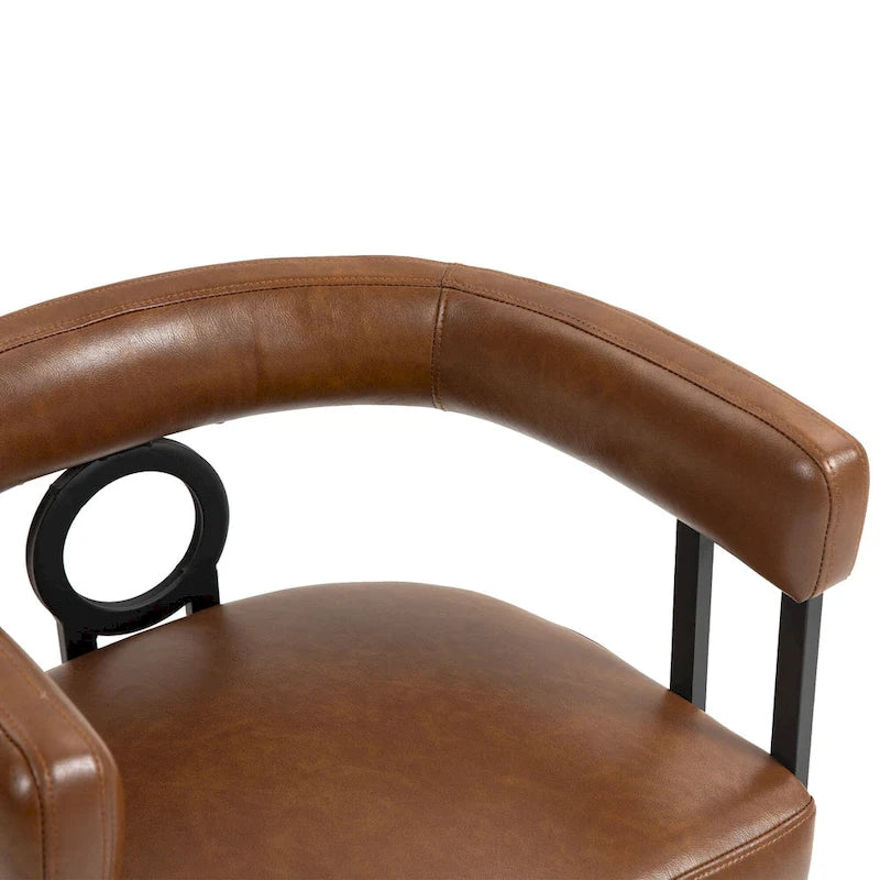Contemporary PU Dining Chair set of 2, Barrel Chair with Matte Black Metal Legs and Round Thickened Cushion