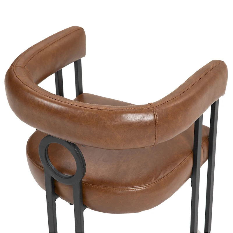 Contemporary PU Dining Chair set of 2, Barrel Chair with Matte Black Metal Legs and Round Thickened Cushion