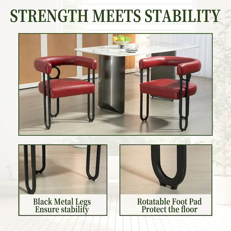 Contemporary PU Dining Chair set of 2, Barrel Chair with Matte Black Metal Legs and Round Thickened Cushion