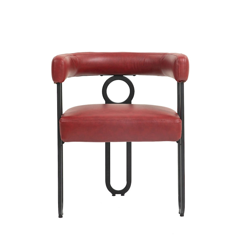 Contemporary PU Dining Chair set of 2, Barrel Chair with Matte Black Metal Legs and Round Thickened Cushion