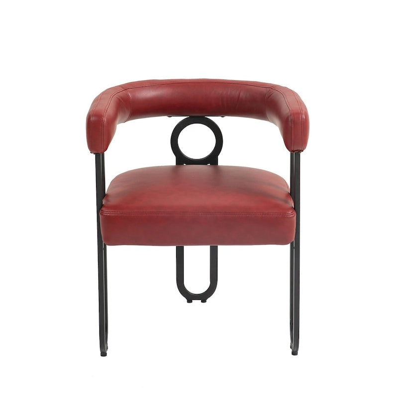 Contemporary PU Dining Chair set of 2, Barrel Chair with Matte Black Metal Legs and Round Thickened Cushion