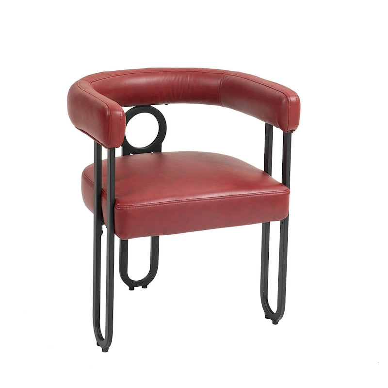 Contemporary PU Dining Chair set of 2, Barrel Chair with Matte Black Metal Legs and Round Thickened Cushion