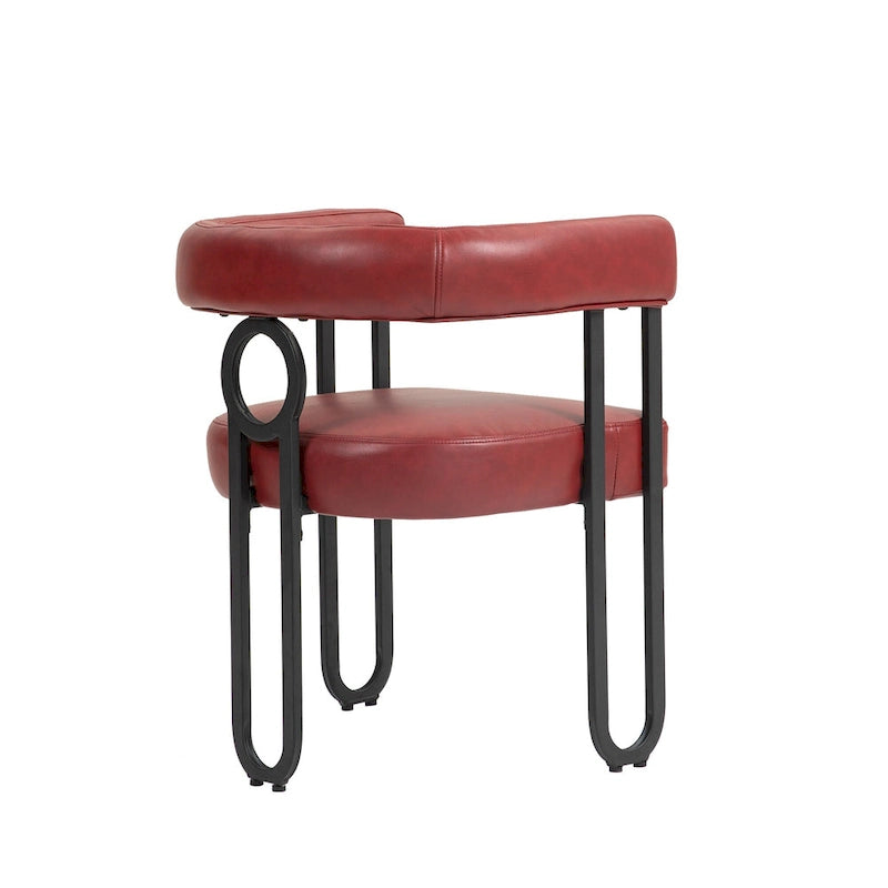 Contemporary PU Dining Chair set of 2, Barrel Chair with Matte Black Metal Legs and Round Thickened Cushion