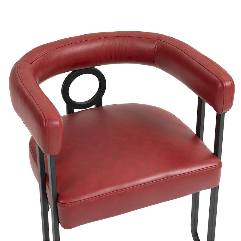 Contemporary PU Dining Chair set of 2, Barrel Chair with Matte Black Metal Legs and Round Thickened Cushion