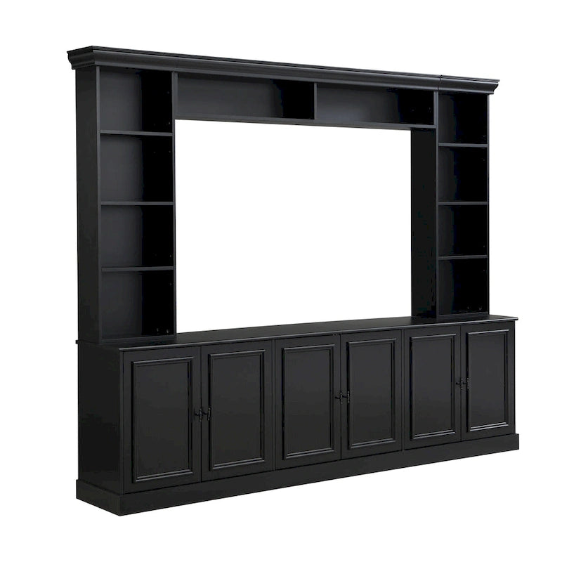 97.4W Mid-Century TV Stand with Bookshelves, Adjustable Shelf & Bridge - Entertainment Center for TVs Up to 70