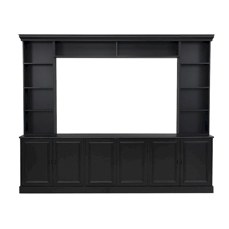 97.4W Mid-Century TV Stand with Bookshelves, Adjustable Shelf & Bridge - Entertainment Center for TVs Up to 70