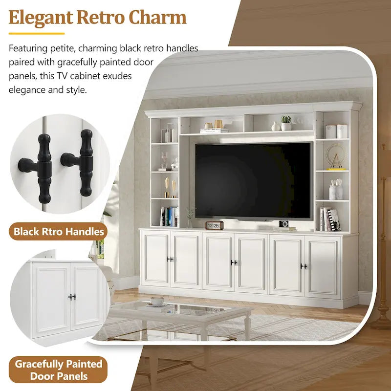 97.4W Mid-Century TV Stand with Bookshelves, Adjustable Shelf & Bridge - Entertainment Center for TVs Up to 70