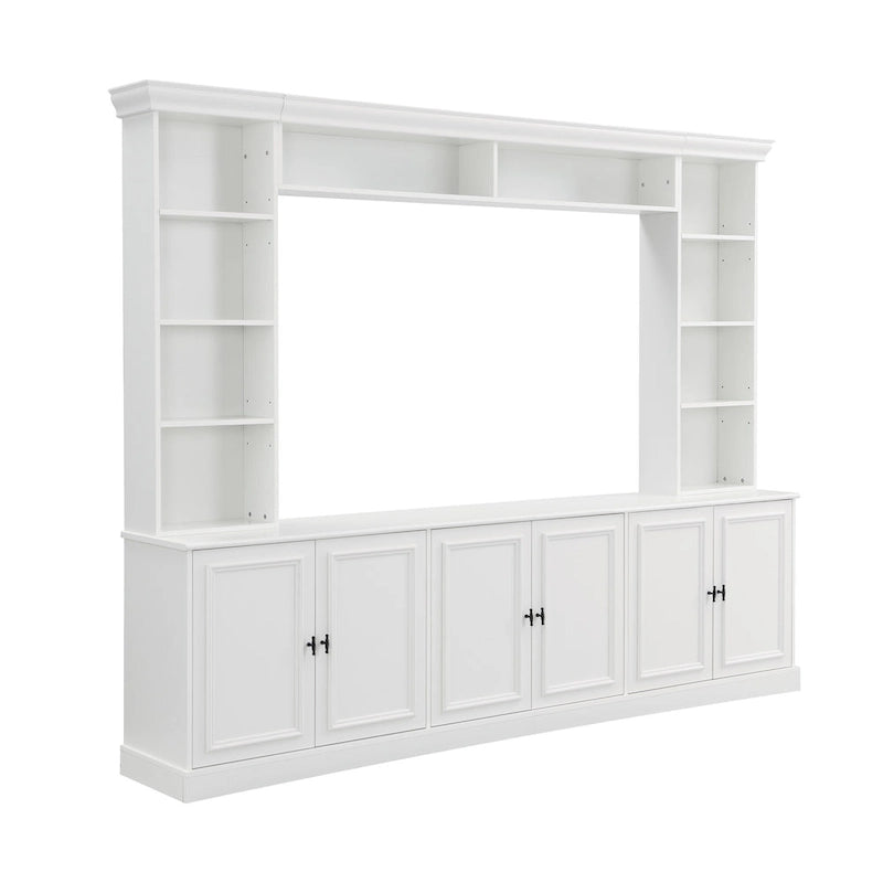 97.4W Mid-Century TV Stand with Bookshelves, Adjustable Shelf & Bridge - Entertainment Center for TVs Up to 70