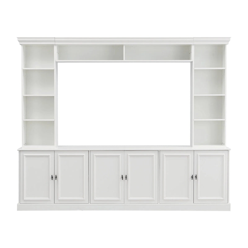 97.4W Mid-Century TV Stand with Bookshelves, Adjustable Shelf & Bridge - Entertainment Center for TVs Up to 70