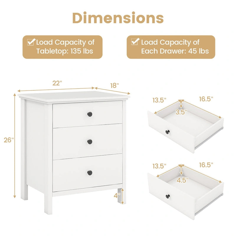 Gymax 3-Drawer Nightstand Wooden Bedside Table Modern Side End Table - See Details