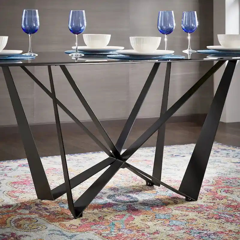 Marfa 69" Black Metal & Gray Glass 6-Person Dining Table