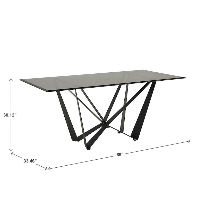 Marfa 69" Black Metal & Gray Glass 6-Person Dining Table