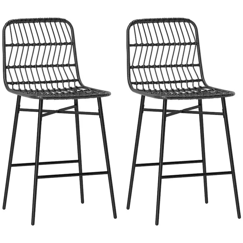 Rattan Counter Height Bar Stools with Back, 26" Wicker Bar Chairs for Kitchen Island, Black, 2-Pack