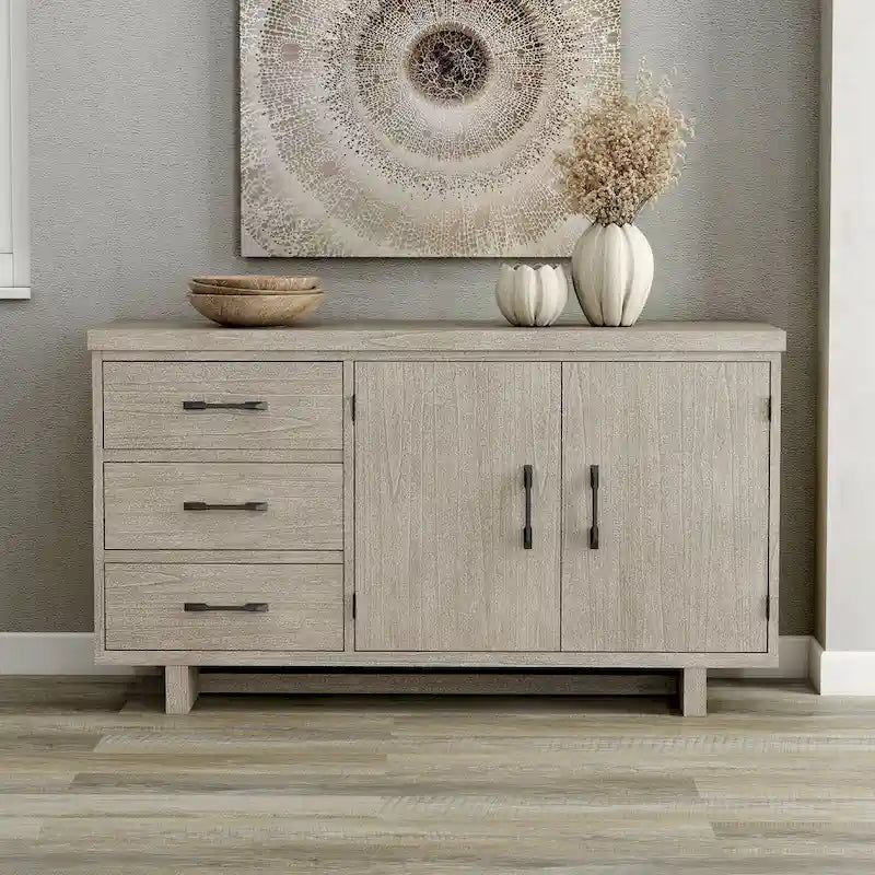 Yetaria Modern Farmhouse 60" Solid Wood Buffet Sideboard with Soft-Close Doors