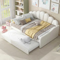 White Full Size Upholstered Daybed with Shell-Shaped Backrest and Trundle