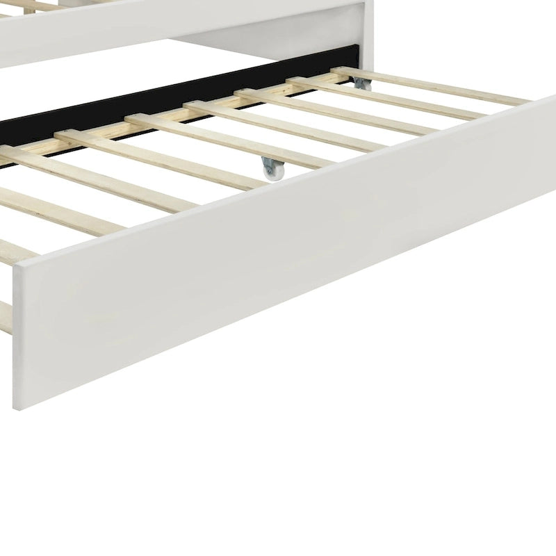 White Full Size Upholstered Daybed with Shell-Shaped Backrest and Trundle