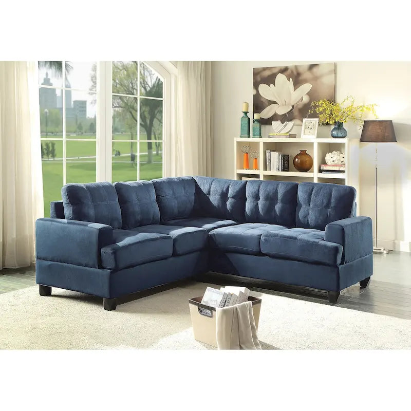 80" W 2-Piece Microfiber L-Shape Sectional Sofa, Navy Blue - 80L x 80W x 36H