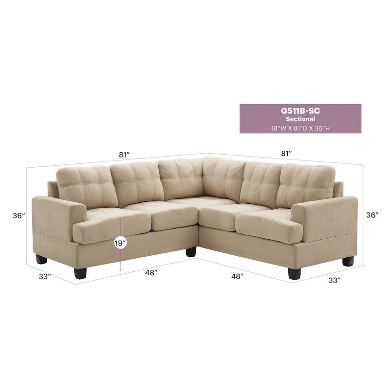 80" W 2-Piece Microfiber L-Shape Sectional Sofa, Navy Blue - 80L x 80W x 36H