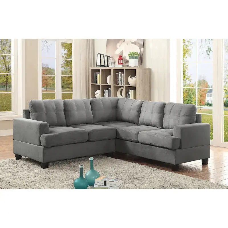 80" W 2-Piece Microfiber L-Shape Sectional Sofa, Navy Blue - 80L x 80W x 36H