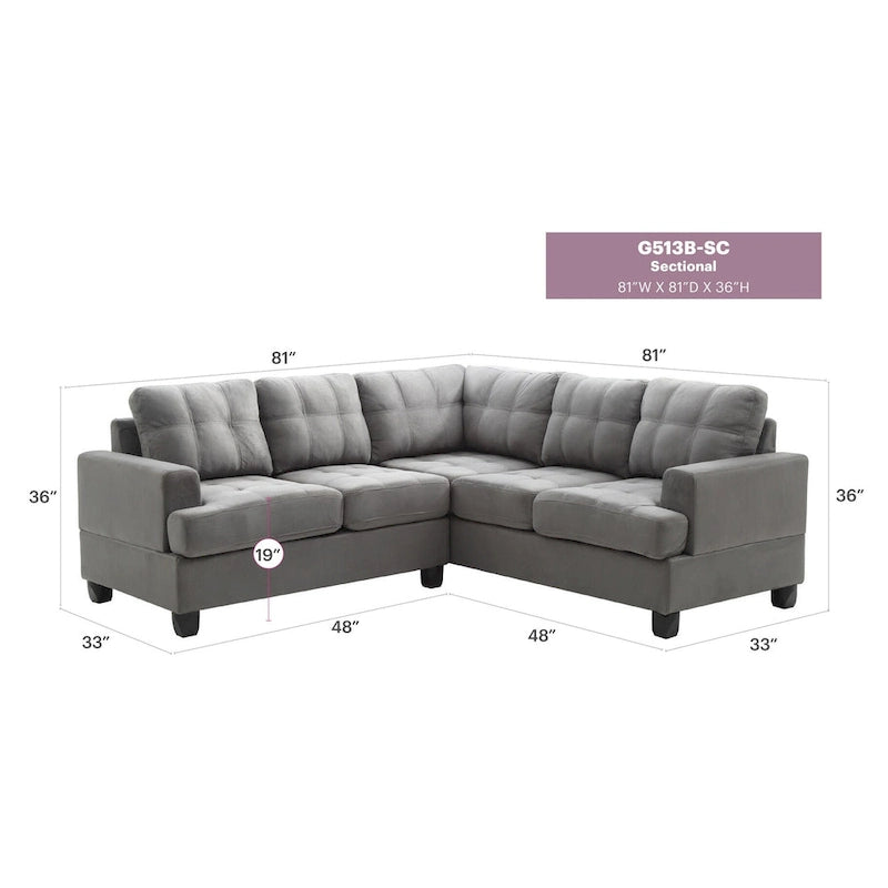 80" W 2-Piece Microfiber L-Shape Sectional Sofa, Navy Blue - 80L x 80W x 36H